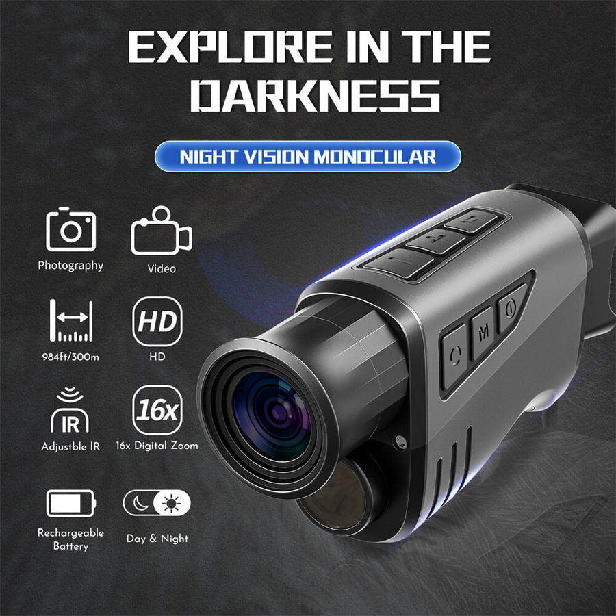 Black - IPRee 1080P HD Monocular with 16X Digital Zoom, 7-Level Brightness Adjustment, Clear Viewing