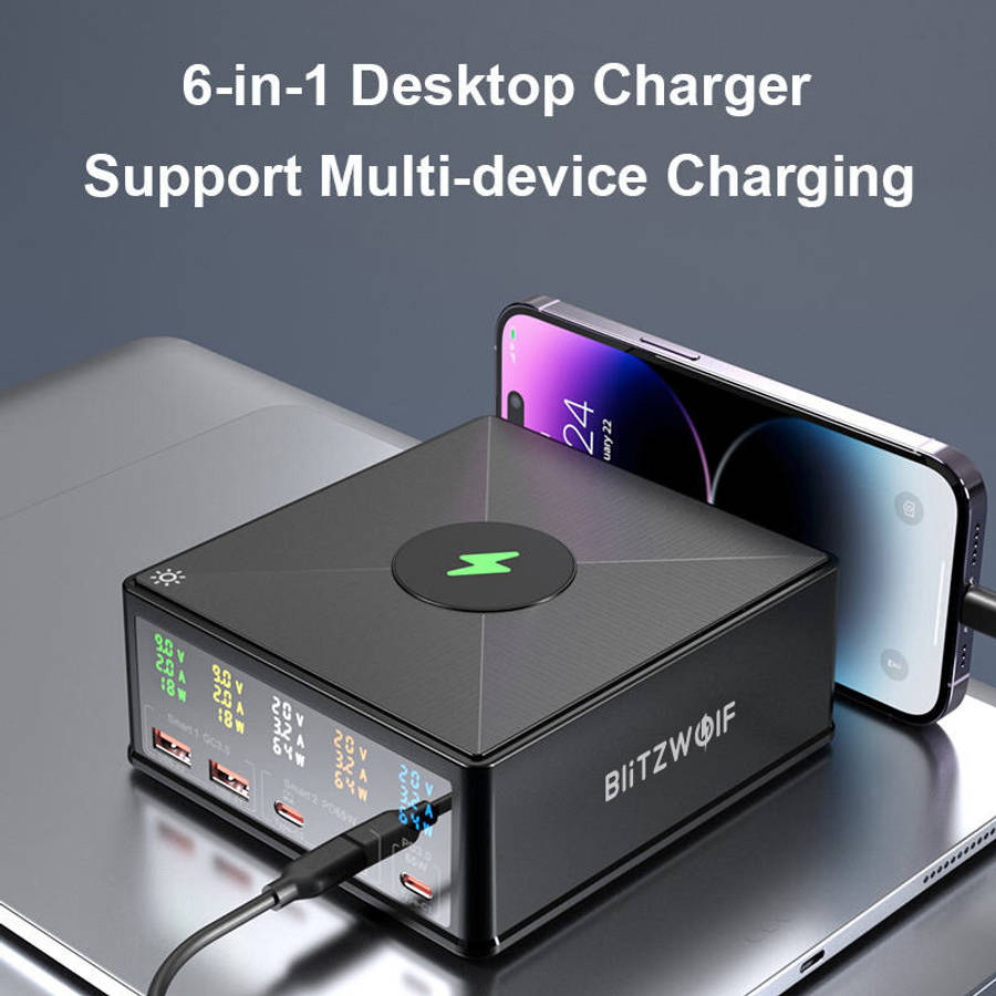 BlitzWolf 868H 160W 5-Port USB PD Desktop Charger Dual USB-A QC3.0+Dual PD65W Type-C+65W Type-C PD3.