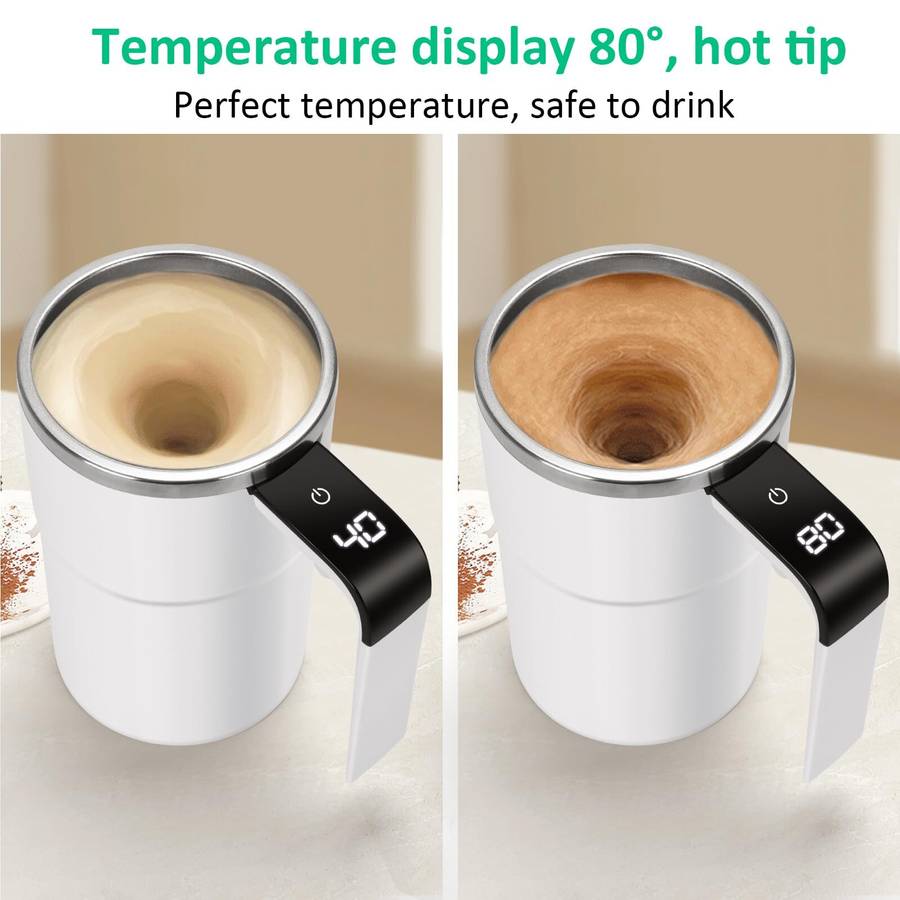 Black - IPRee Intelligent Magnetic Auto-Stirring Cup with LED Display Temperature 380ml Rechargeable