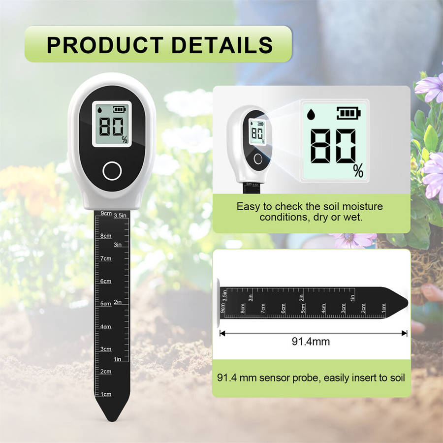 Black - SGS10 Soil Tester 3-in-1 Digital LCD Display High Precision Double Needle Measures Moisture