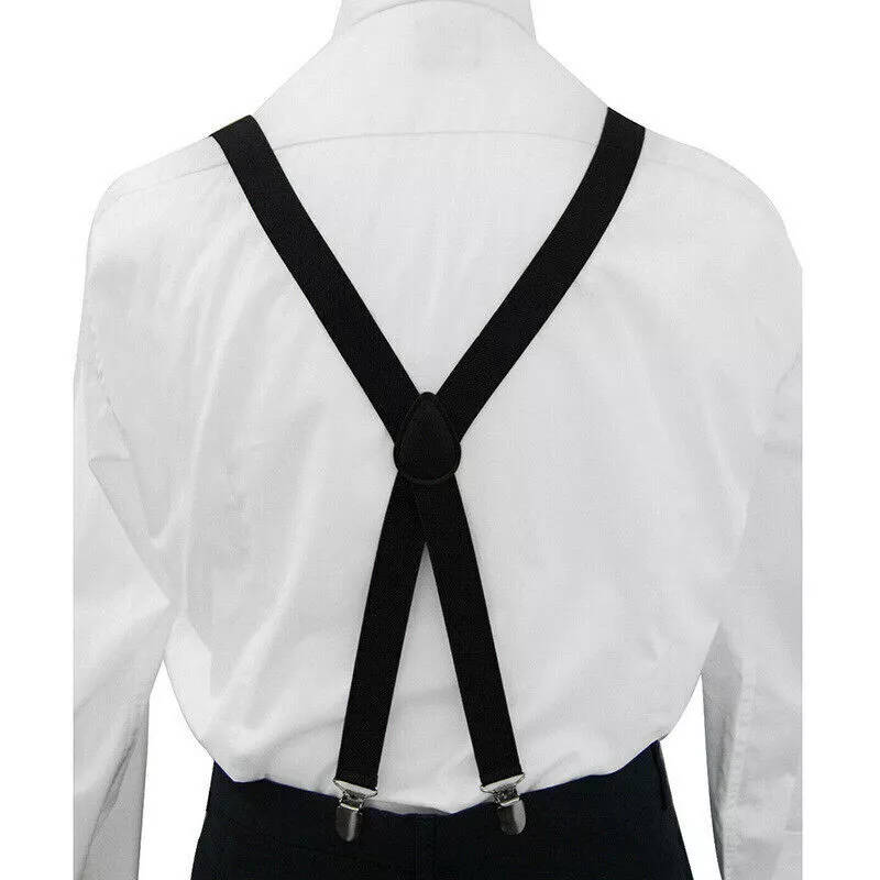 Black - Men's Suspenders With 5cm Widened And Comfortable Elastic Straps, Adjustable 4 Clips For Tro