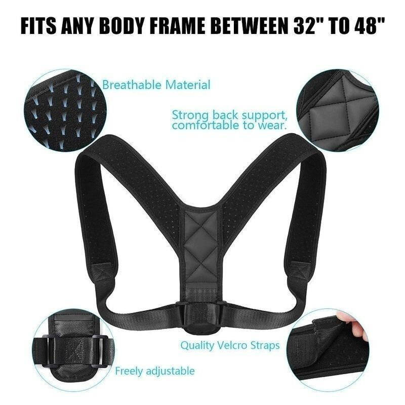 Black - Adjustable Back Support Invisible Shoulder Posture Corrector Unisex Spine Neck Health Correc