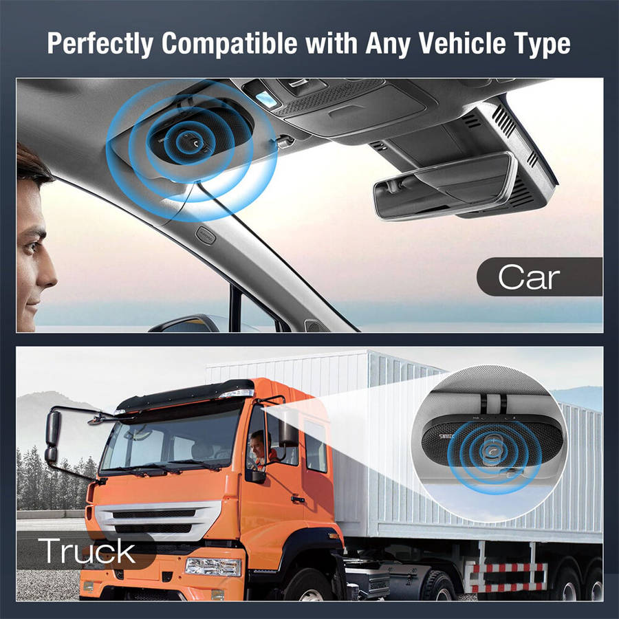 Black - Sunitec Car Bluetooth Speakerphone Dual 3W Speaker for Safe Driving Support Siri Google Assi