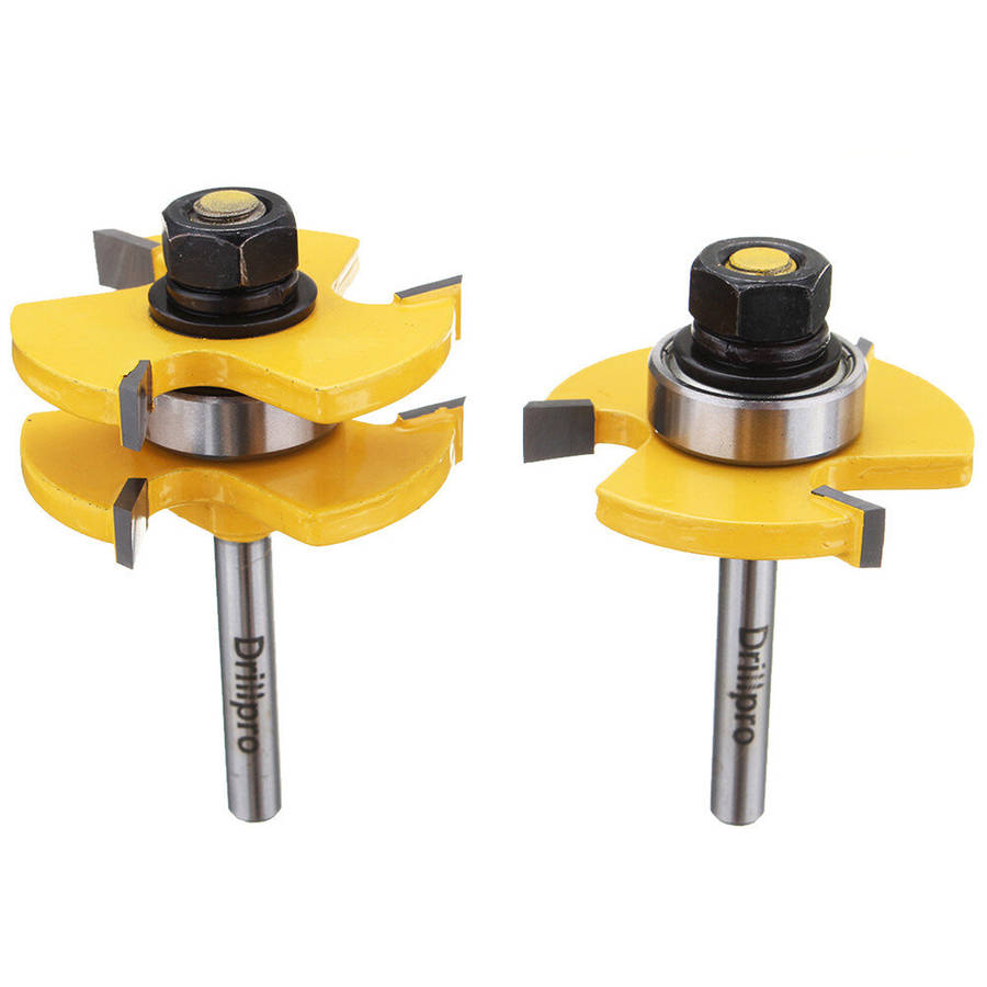 Drillpro 2 pc 6mm 1/4 inch Shank high quality Joint Assembly Router Bit Set T-shape Wood Milling Cut