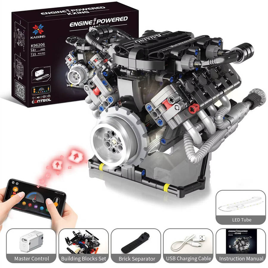Black - K96206 V8 Engine Model Brick MOC Technical Car Building Block for Lamborghini with LED Light