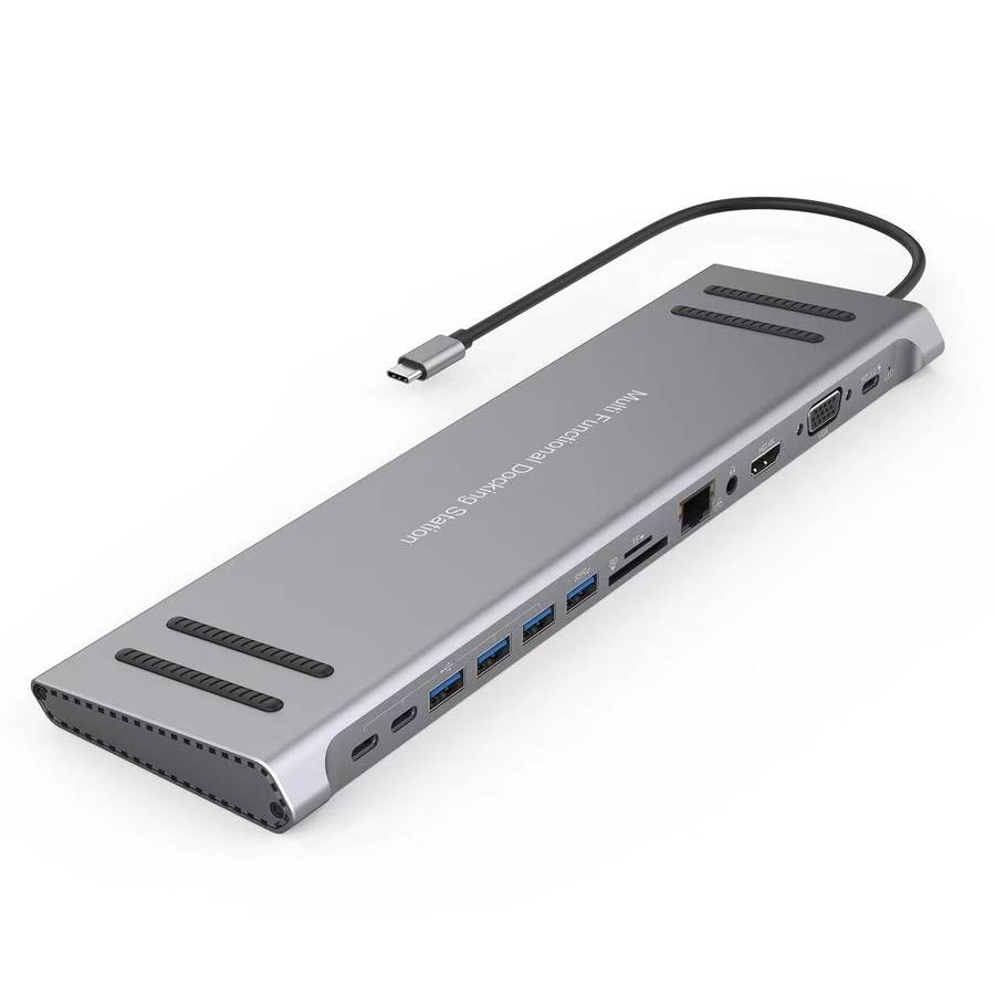 13 in 1 USB C Docking Station Network Hub with VGA PD 3.0 USB-C RJ45 10/100Mbps Laptop Stand for Mac