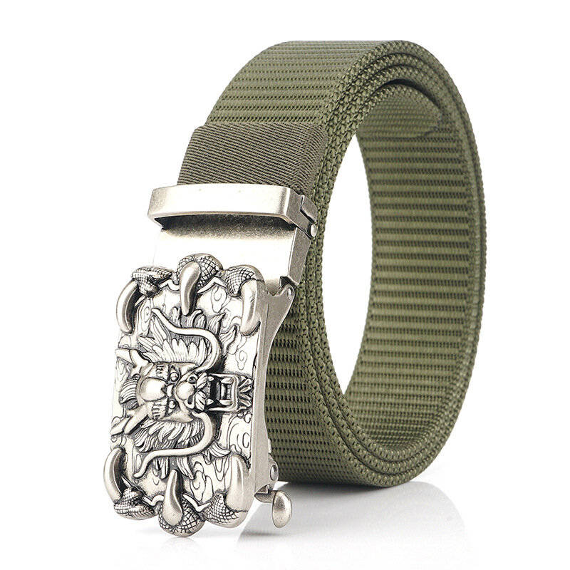 Army Green - ZANLURE Men's High-Grade Nylon Tactical Belt with Dragon Pattern Toothless Automatic Al