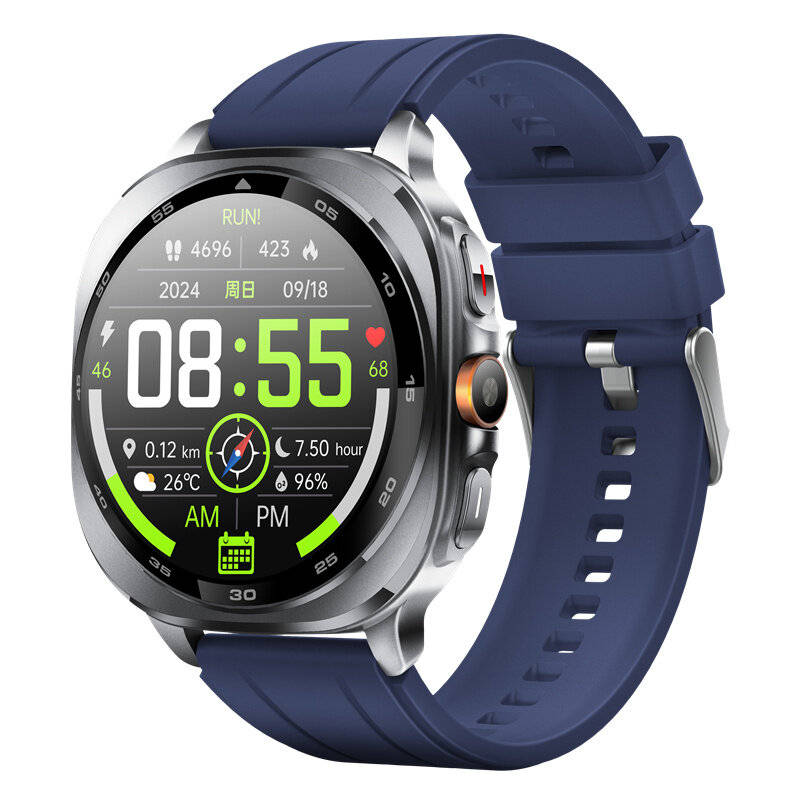 Blue - TS400 1.43-inch AMOLED Display GPS Multi-SatellitePositioning Flashlight Da GPT Altitude&Baro