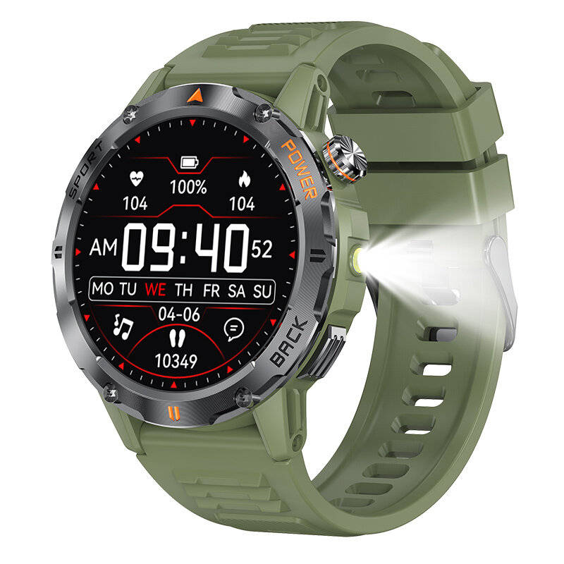 Green - YK06 1.53inch HD Screen LED Flashlight Compass 40 Days Battery Life bluetooth Call Heart Rat