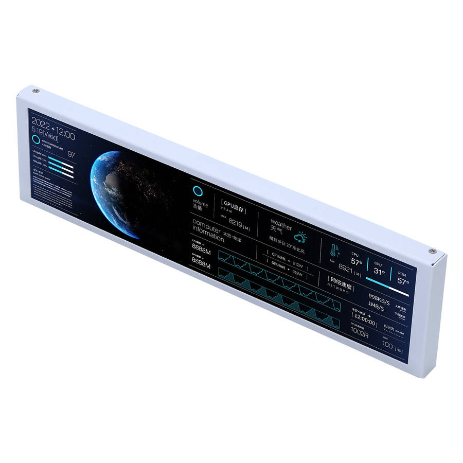 White - Turing Smart Display 9.2-inch IPS Sub-screen Chassis Long Computer Monitoring Data USB Type-