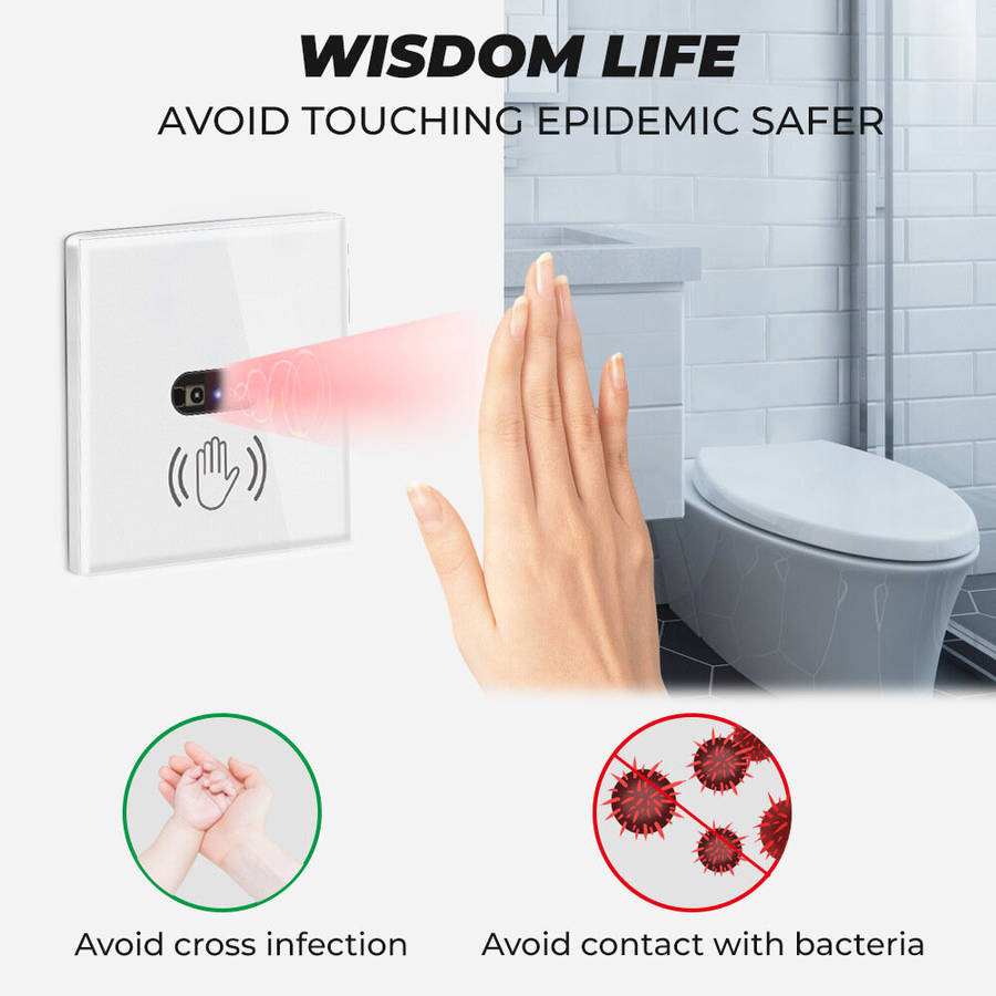 EU Plug - Wall-mounted Smart IR Light Switch Wave Infrared Sensor No Need Touch Tempered Glass Panel