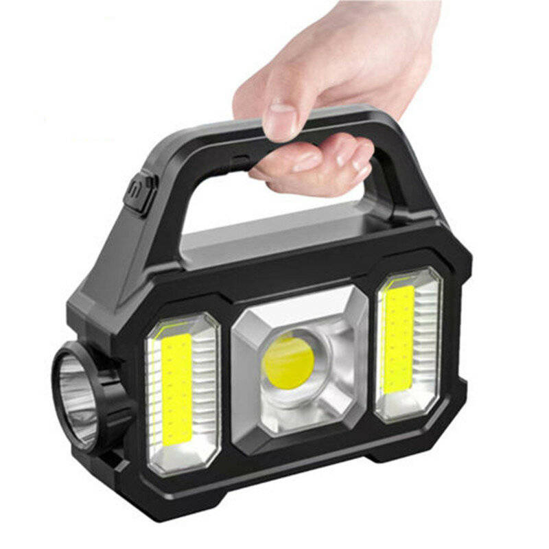 Black - LED+COB/SMD Portable Strong Camping Light USB Charging Solar LED Handheld Flashlight Multifu
