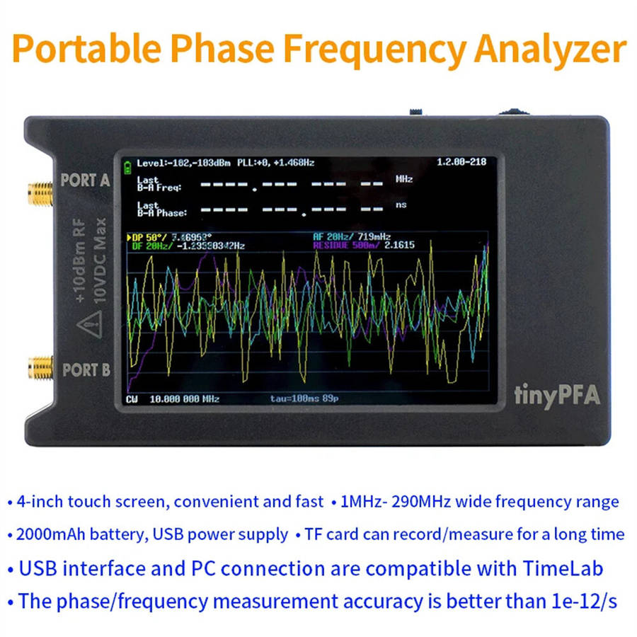 TinyPFA Phase Frequency Analyzer with 4-Inch Touch Screen 1MHz-290MHz Frequency Range High-precision