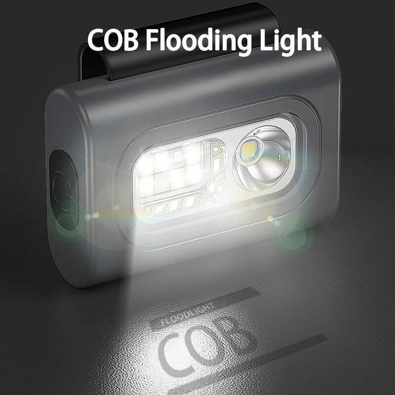 Grey - SMILING SHARK Mini Rechargeable Headlamp, COB Magnet Type-C Rechargeable Headlight, For Outdo