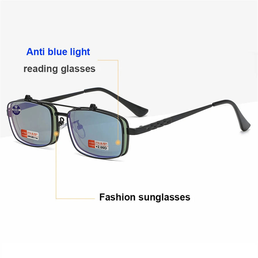 +150 - Flip Cover Sunglasses Reading Glasses Multifunctional 180-degree Up Down Design HD Anti-blue