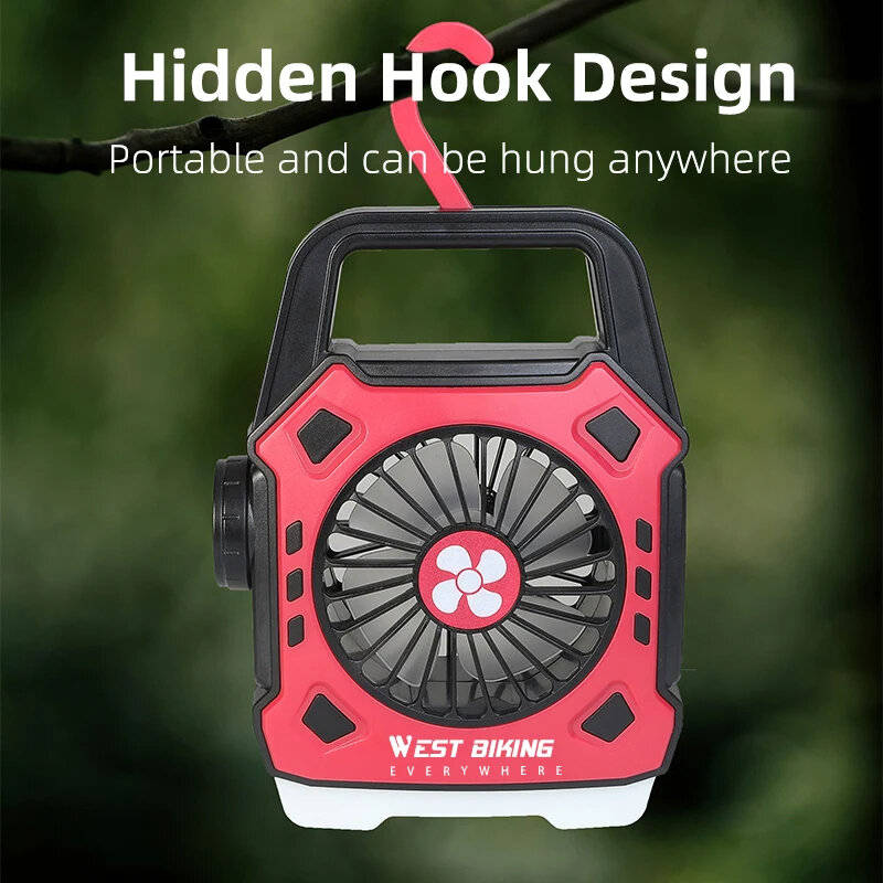 Red - WEST BIKING Portable Camping Light with Fan 3 In 1 Multifunctional Outdoor Flashlight USB Char