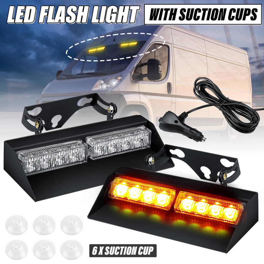 Yellow - 10-30V Emergency Strobe Lights 27 Mode Interior Windshield Lamp With Suction Cups For Truck