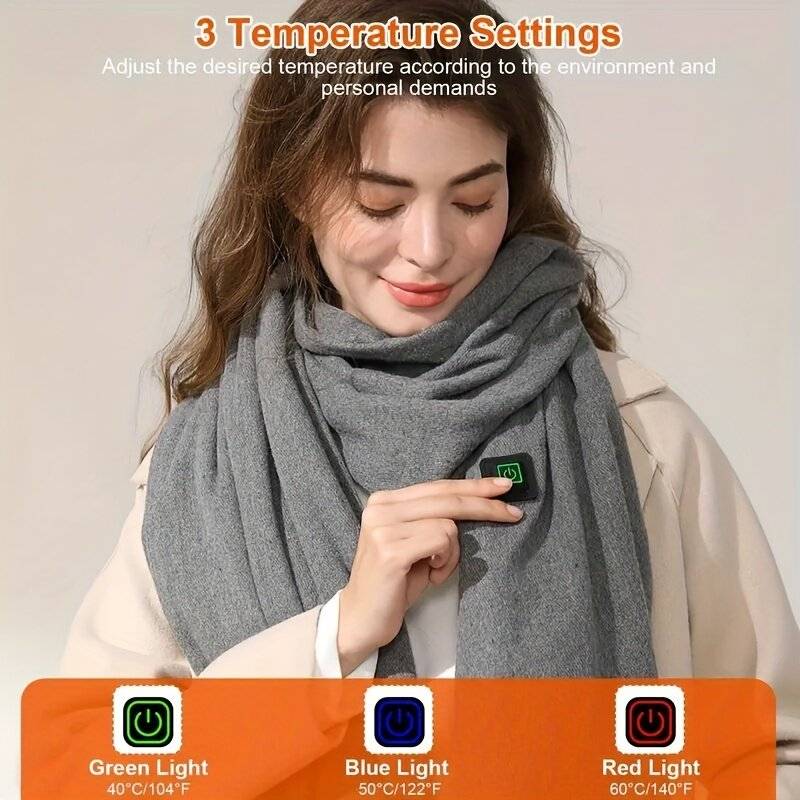 Black - TENGOO Electric Heated Scarf Neck USB Charging Heating Pad 3 Temperature Adjustable Heating