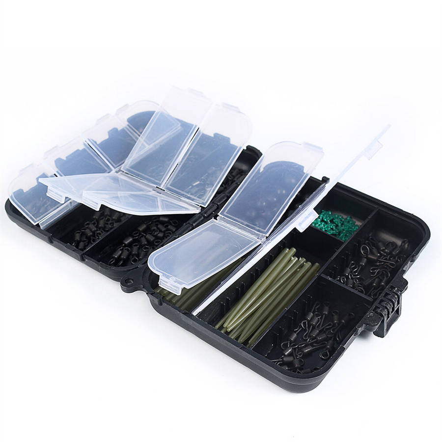 Black - Anmuka 300pcs Carp Fishing Tackle Kit with Quick Change Rolling Swivels Speed Links Anti-win