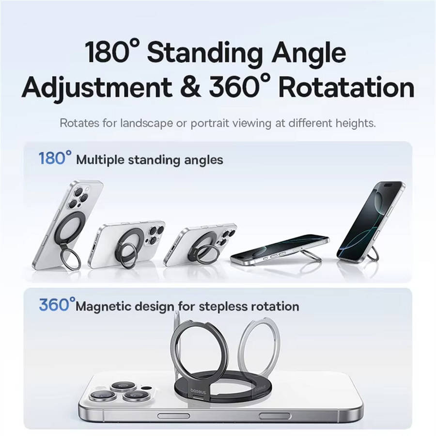 Black - Baseus MagPro 3 Ultra Slim Magnetic Ring Phone Stand Holder for iPhone 16 15 Pro Max 360 Rot