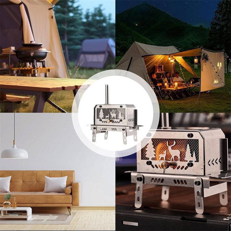 Silver - Portable Mini Stainless Steel Outdoor Wood Stove,Decorative Incense Holder for Christmas Tr