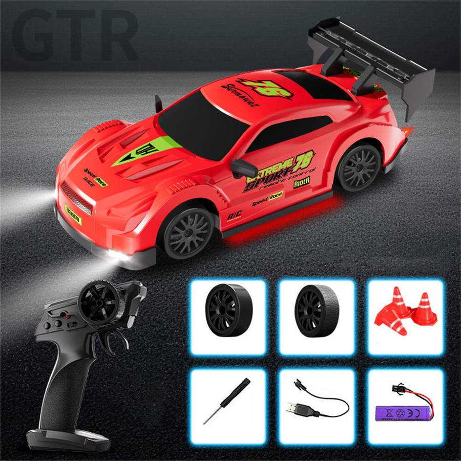 White - 1/20 2.4G 4WD Drift RC Car GTR Mini Race LED Light High Speed Remote Control On-Road Racing