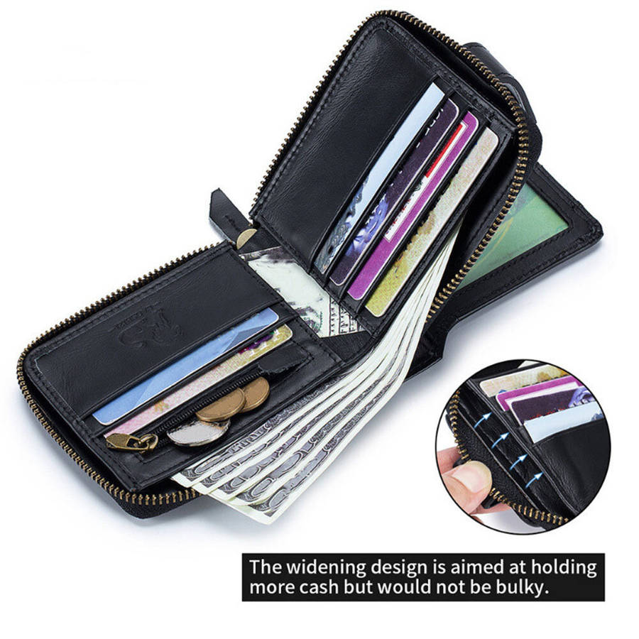 Coffee - Ekphero Men's RFID Genuine Leather Wallet Large Capacity Multi-card Anti-theft Retro Design