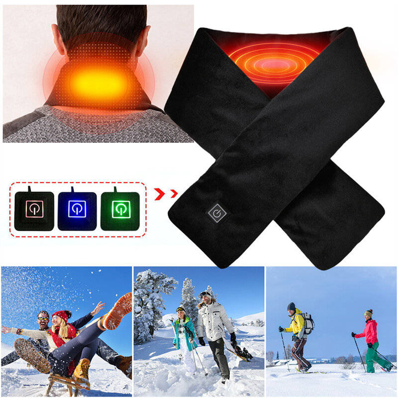 Grey - TENGOO Warm Heated Scarf 3 Gears Adjustable USB Charging Electric Heated Scarf Cold-Proof The
