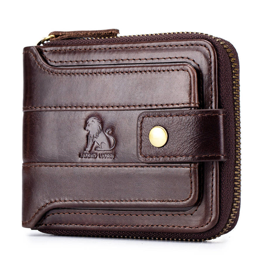 Coffee - Ekphero Men's RFID Genuine Leather Wallet Large Capacity Multi-card Anti-theft Retro Design