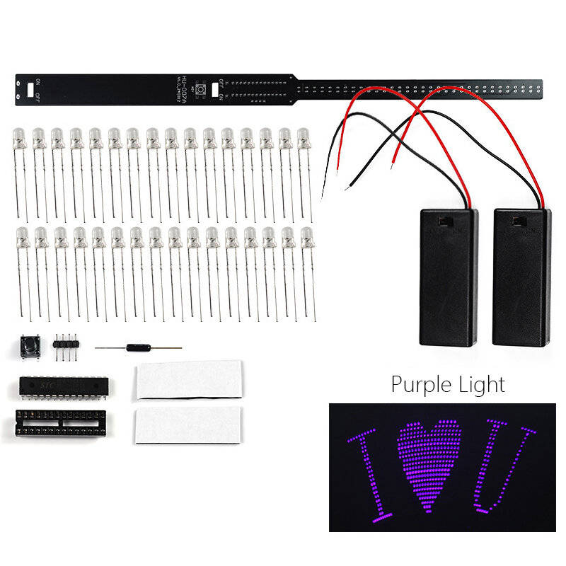 Purple - 32-bit LED Flashing Light DIY Shaker Kit 8 Pattern Transformations Customizable Graphics Mu