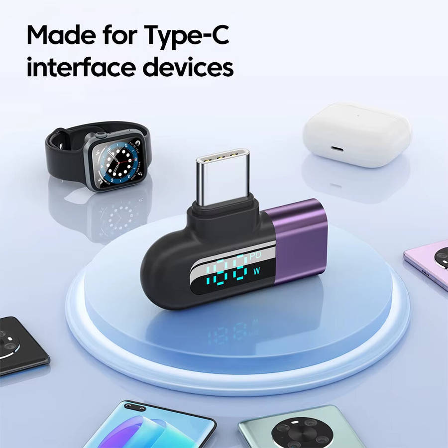 Black - 6A Type-C OTG Adapter 120W Fast Charging Digital Display USB-C to C Converter 480Mbps Data T