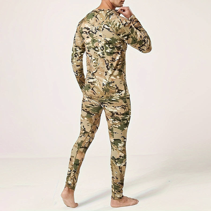 M - TENGOO Men's Camouflage Thermal Underwear Set,Long Sleeve Top Pant Sports Warm Suit, Crew Neck,