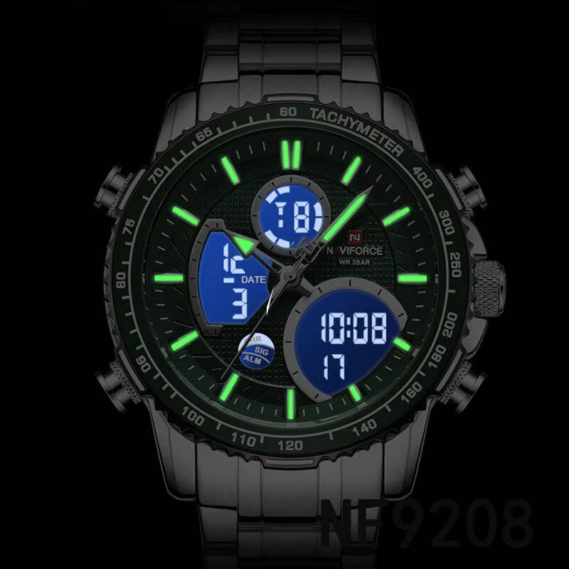 Green - NAVIFORCE Multi-function Men Watch Night Light Waterproof Quartz Watch Timepiece Chronograph