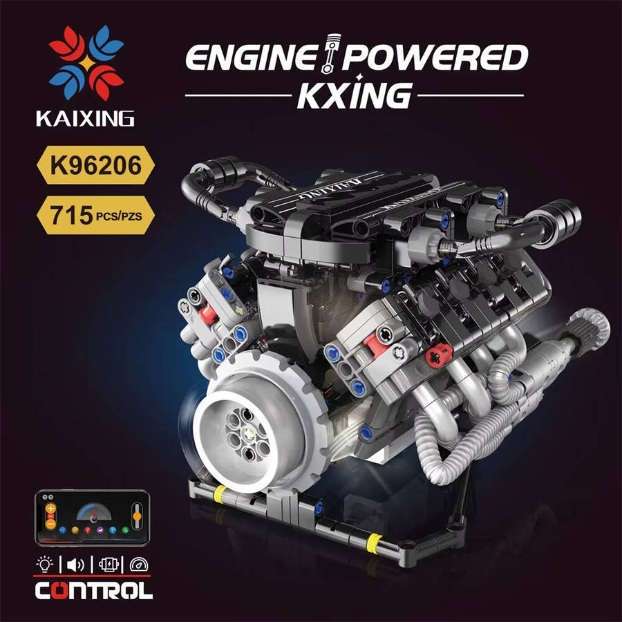 Black - K96206 V8 Engine Model Brick MOC Technical Car Building Block for Lamborghini with LED Light