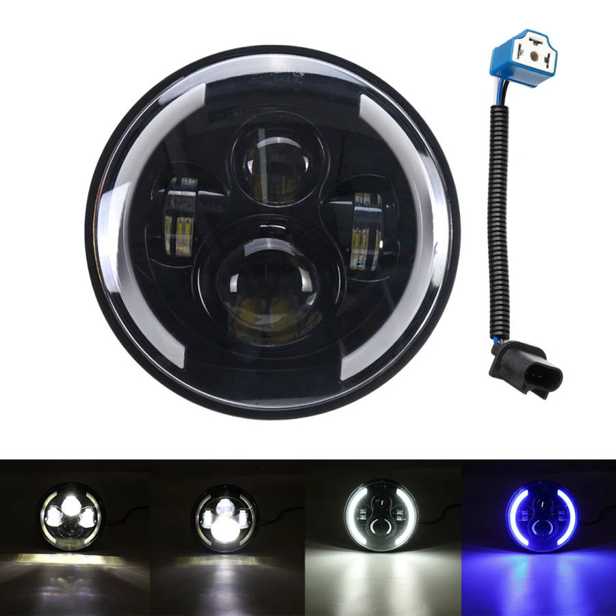 1Pcs 7 Inch Round LED Headlight Hi/Low Beam Halo Angle Eye