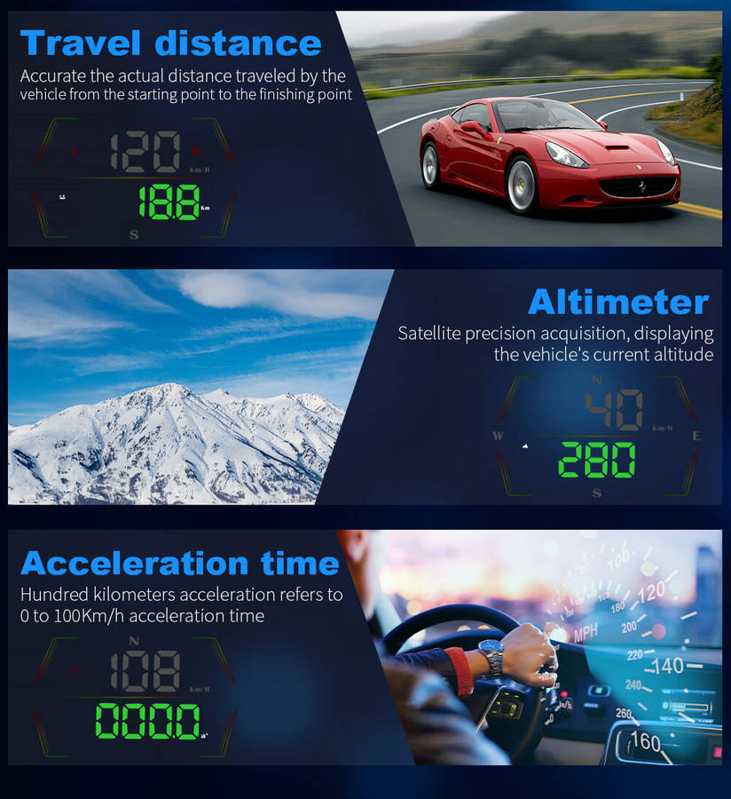 Black - WEIYING G21 Car HUD GPS Head Up Display 360 Rotation Digital Speedometer Large Font Compass
