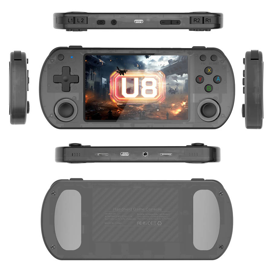 Black - U8 128GB 4.0-inch IPS Screen Handheld Gaming Console Built-in 10000 Games Open Source Linux