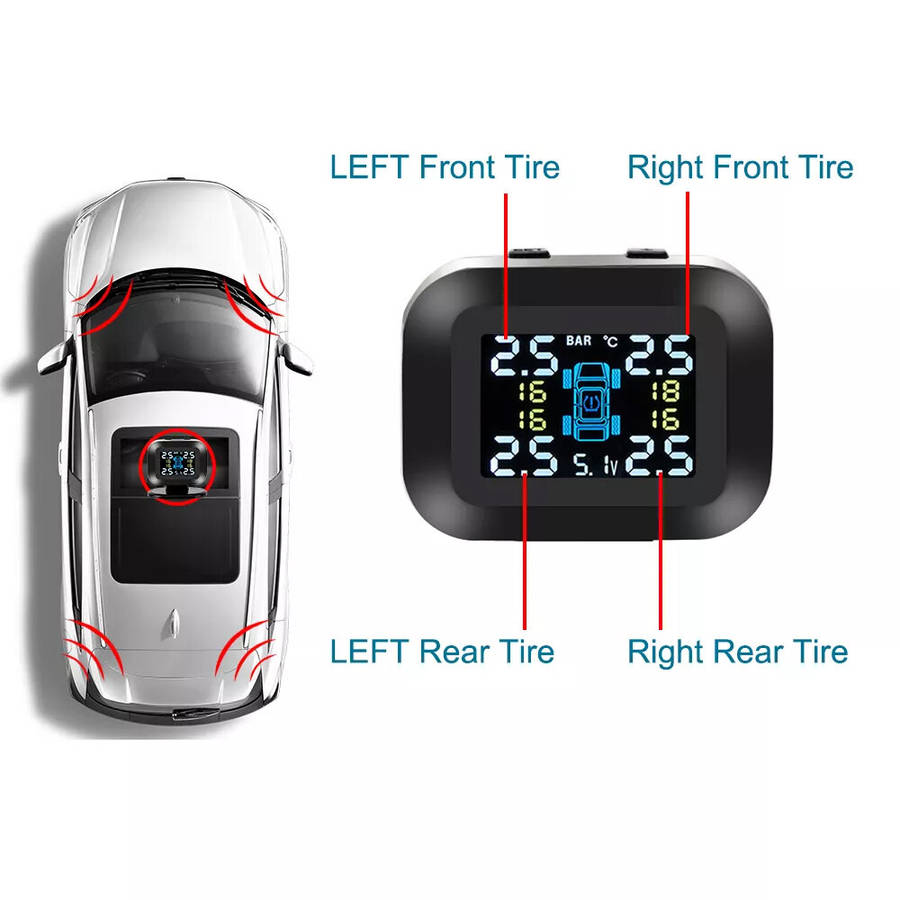 1 - Tire Pressure Monitoring System TPMS Display Wireless Four-Wheel Independent Display Tire Pressu