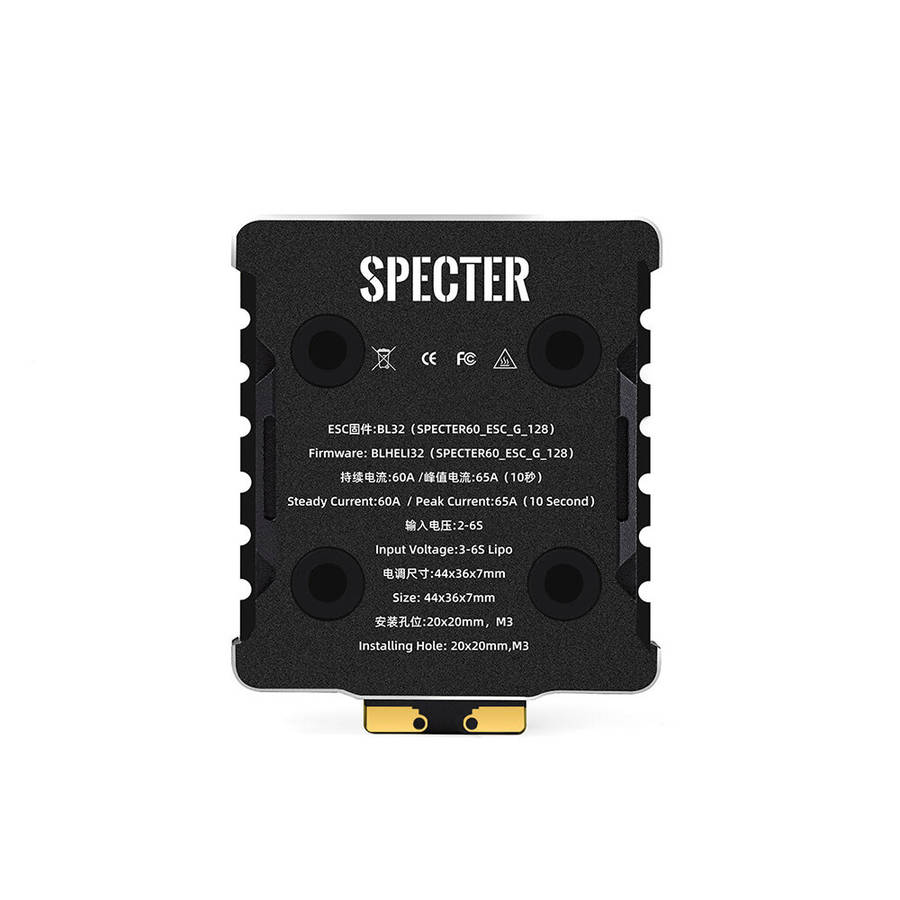 20x20mm HGLRC SPECTER 60A 3-6S BLheli_32 128K 4in1 Brushless ESC with Heat Sink for Freestyle RC FPV