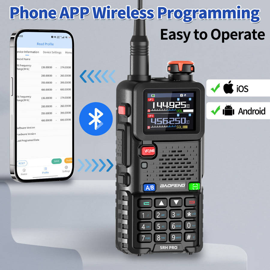 Baofeng UV-5RH PRO 10W GPS Multi Band AM FM Walkie Talkie Bluetooth Frequency Writing Function 640 C