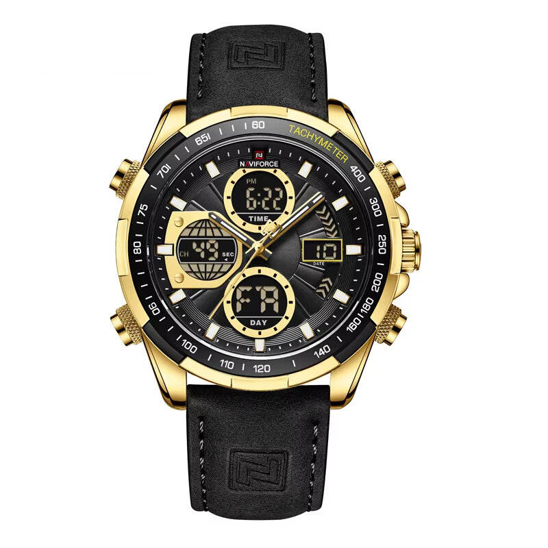 Green - NAVIFORCE Men Multifunctional Quartz Watch Fashion Genuine Leather Strap Sports Watch Exquis