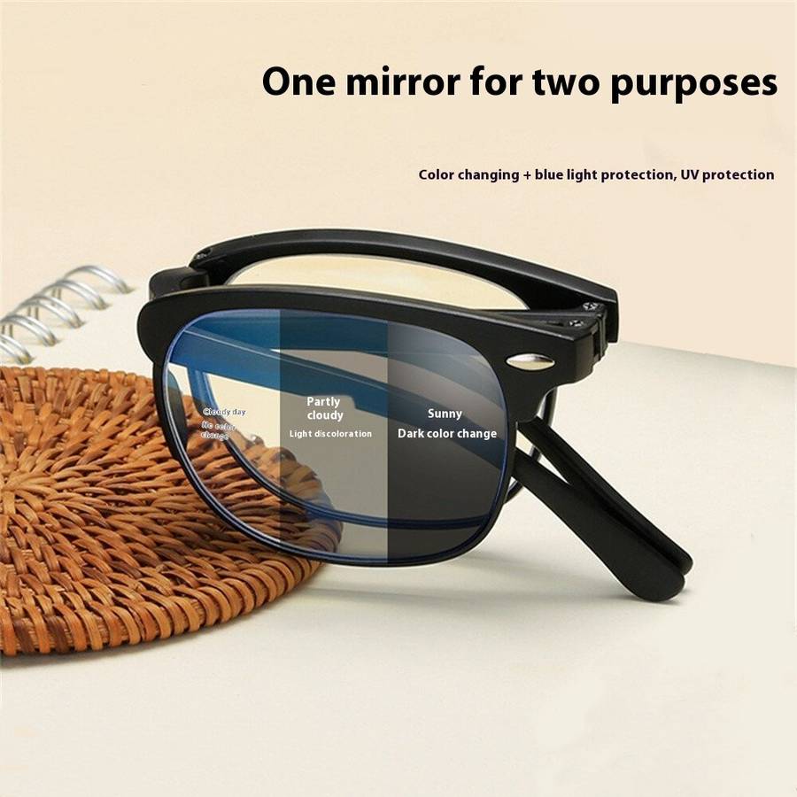 Black - Folding Photochromic Sunglasses Lightweight Portable Indoor Outdoor Dual-use UV Anti-blue li
