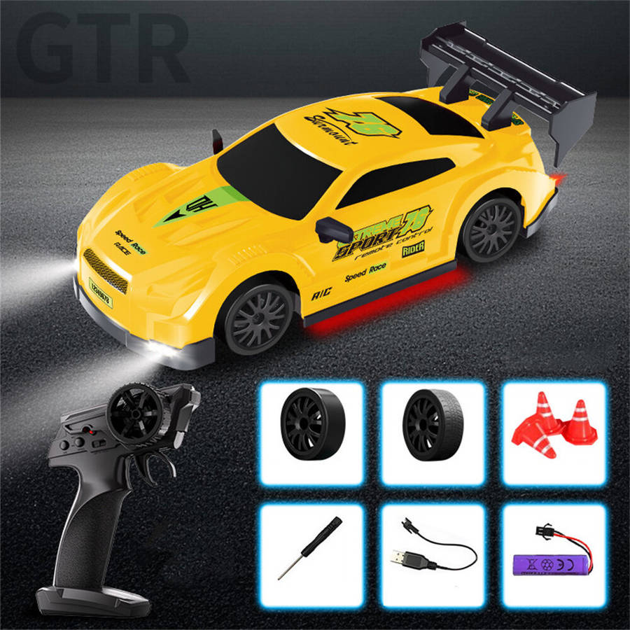 White - 1/20 2.4G 4WD Drift RC Car GTR Mini Race LED Light High Speed Remote Control On-Road Racing