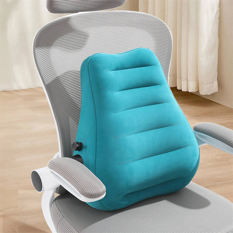 Grey - IPRee Ergonomic Inflatable Lumbar Support Pillow, Press Type Cushion, Enhances Back Comfort D