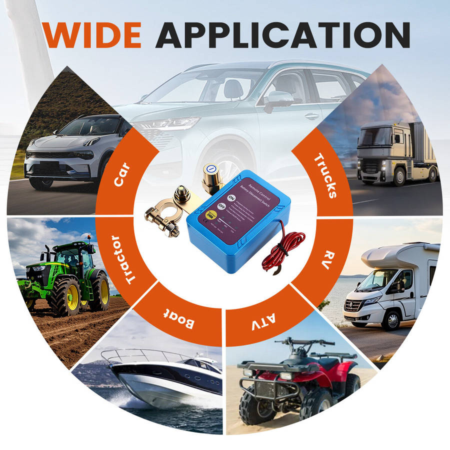 1 - 12V 24V 240A Wireless Remote Battery Disconnect Switch Automatic Cut-Off Low Power Consumption L