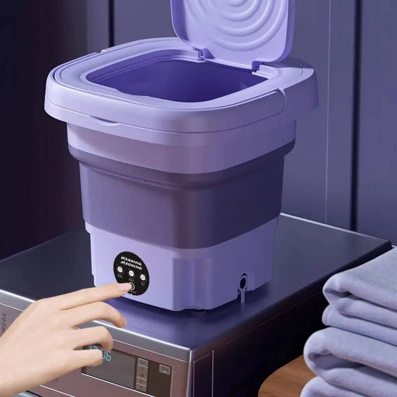 Green - Portable Folding Mini Washing Machine 10W with Spin-Dry 8L Capacity Compact Design for Small
