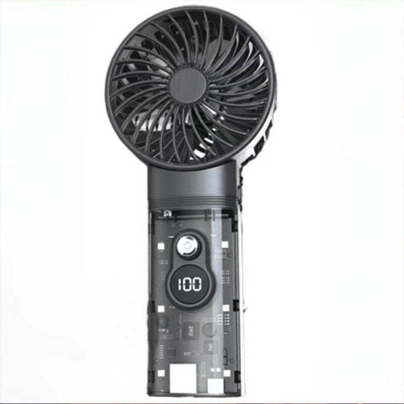 Black - Remote Control Fan 5000mAh Power Bank Adjustable Wind Speed LED Brightness Digital Display F