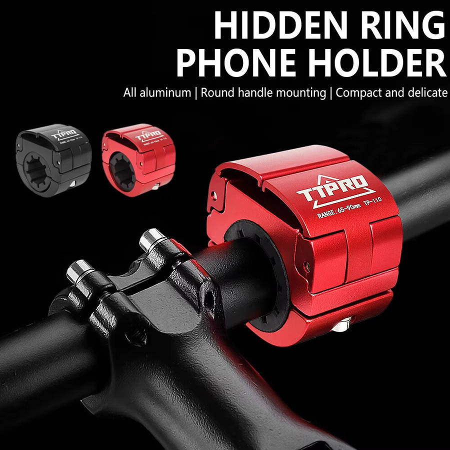 Red - TTPRO Mini Hidden Ring Bicycle Phone Holder Aluminum Alloy Anti-slip Compatible with Multiple