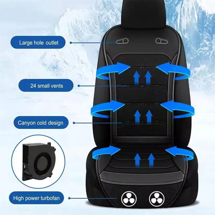 Black - Summer Ventilation Seat Cushion 20W Cooling Pad Quick Cooling Turbo Fans Honeycomb Breathabl