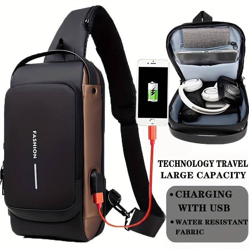 Grey - Men Bag Single Shoulder Bag Multi-function Sports Slanting Chest Backpack Anti-Theft Chest Ba